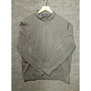 Polo Ralph Lauren Mens Quarter Zip Pullover Sweater Gray Knit Herringbone L
